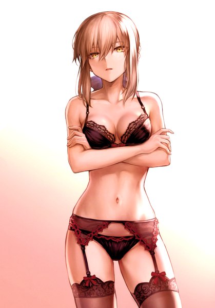 Anime picture 6807x9744 with fate (series) fate/grand order artoria pendragon (all) saber alter mashuu (neko no oyashiro) single tall image looking at viewer fringe highres short hair breasts open mouth light erotic simple background blonde hair hair between eyes yellow eyes payot absurdres