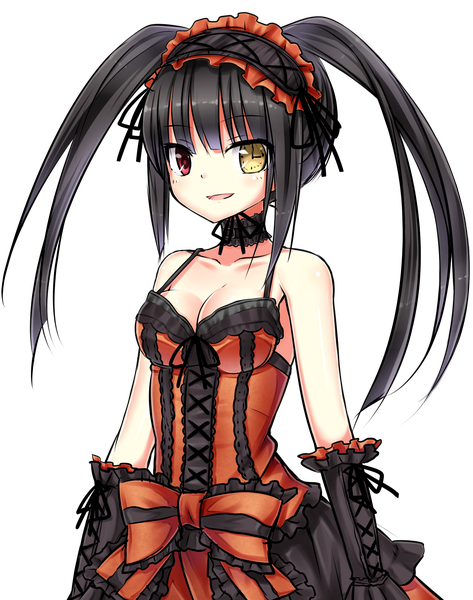 Anime picture 1500x1900 with date a live tokisaki kurumi sigemi single long hair tall image looking at viewer black hair smile red eyes twintails heterochromia transparent background lolita fashion girl dress detached sleeves headdress