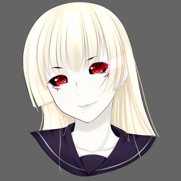 Anime picture 1200x1200 with original kiyomin single long hair looking at viewer simple background blonde hair red eyes light smile dark background pale skin girl