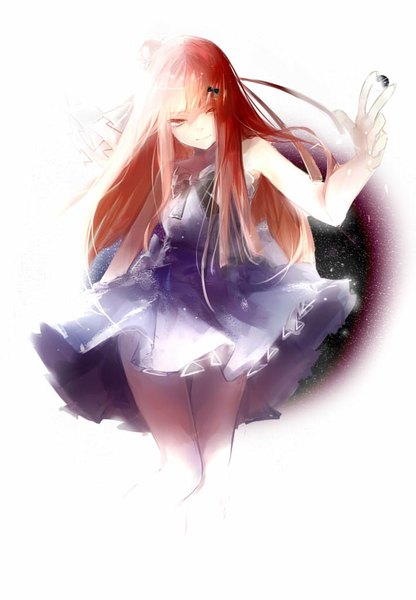 Anime picture 710x1024 with sa'yuki single long hair tall image looking at viewer breasts smile holding orange hair orange eyes smirk girl bow hair bow frills bowtie