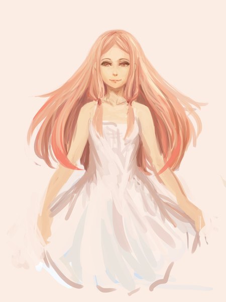 Anime picture 1500x2000 with guilty crown production i.g ouma mana single long hair tall image looking at viewer smile bare shoulders pink hair alternate costume girl dress white dress