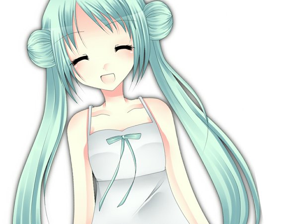 Anime picture 1024x768 with vocaloid hatsune miku suzuya akinori long hair smile twintails green hair hair bun (hair buns) girl