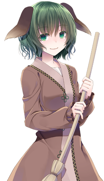 Anime picture 605x1050 with touhou kasodani kyouko crote single tall image looking at viewer short hair smile green eyes animal ears green hair transparent background girl