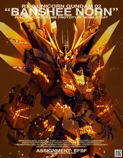 Anime picture 1251x1600 with mobile suit gundam gundam unicorn sunrise (studio) unicorn gundam banshee kzchan tall image simple background standing signed character names text dated no people english brown background science fiction mecha