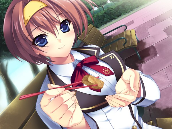 Anime picture 1200x900 with vestige (game) blue eyes brown hair game cg girl serafuku