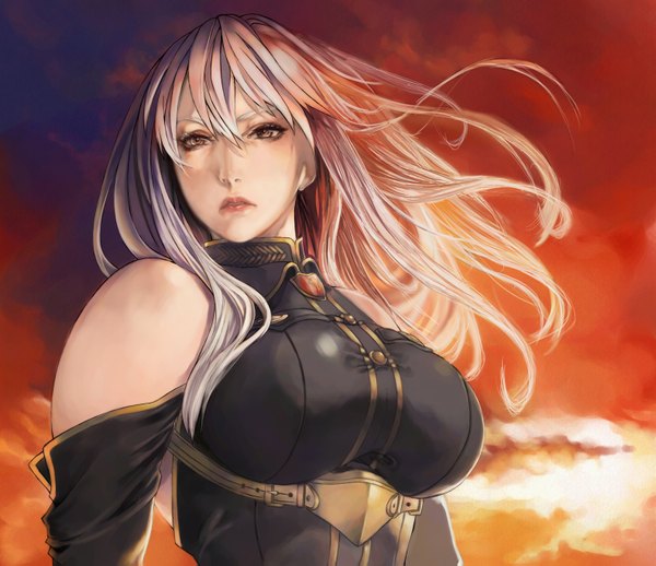 Anime picture 1582x1367 with valkyria chronicles selvaria bles simuka (kazakami) long hair light erotic brown eyes silver hair realistic girl