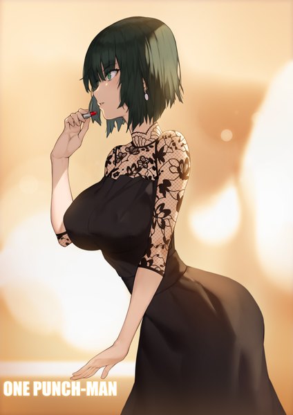 Anime picture 2480x3508 with one-punch man madhouse fubuki (one-punch man) yykuaixian single tall image blush fringe highres short hair breasts simple background hair between eyes large breasts standing holding green eyes parted lips profile green hair