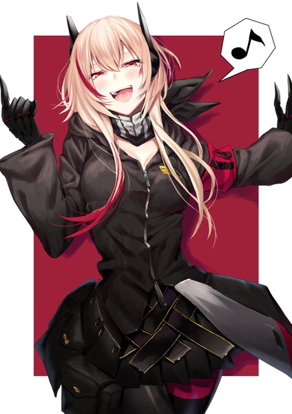 Anime picture 2894x4093 with girls frontline m4 sopmod ii (girls frontline) kyo single long hair tall image looking at viewer blush fringe highres breasts open mouth simple background smile hair between eyes red eyes standing payot pink hair long sleeves