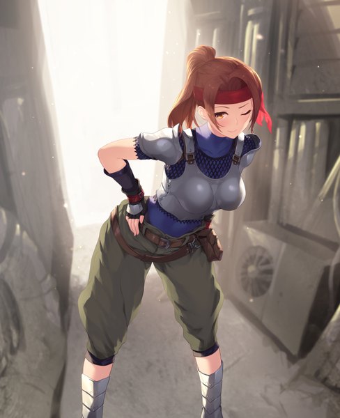 Anime picture 5669x6969 with final fantasy final fantasy vii final fantasy vii remake square enix jessie rasberry cait single long hair tall image looking at viewer blush fringe highres breasts smile brown hair standing yellow eyes payot absurdres