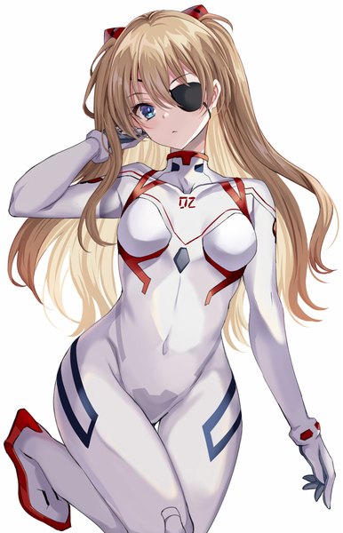 Anime picture 700x1088 with neon genesis evangelion rebuild of evangelion evangelion: 3.0+1.0 thrice upon a time gainax soryu asuka langley shikinami asuka langley harimoji single long hair tall image looking at viewer fringe blue eyes simple background blonde hair hair between eyes white background two side up thigh gap girl