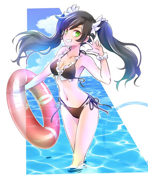 Anime picture 2011x2400 with rwby rooster teeth neopolitan (rwby) iesupa single long hair tall image looking at viewer fringe highres breasts light erotic black hair smile standing twintails green eyes sky cleavage cloud (clouds)