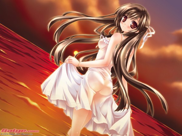 Anime picture 1365x1024 with galge.com long hair light erotic brown hair brown eyes girl
