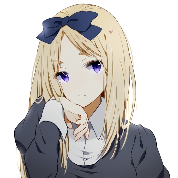Anime picture 954x954 with axis powers hetalia studio deen belarus (hetalia) sakito single long hair blonde hair simple background white background purple eyes looking away arm support portrait girl bow hair bow