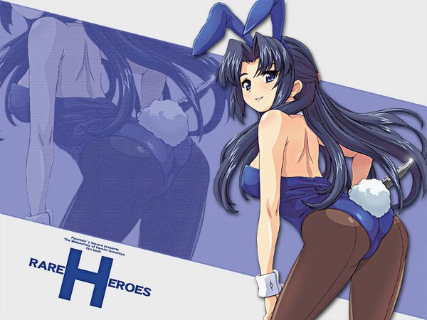 Anime picture 1024x768 with suzumiya haruhi no yuutsu kyoto animation asakura ryouko light erotic animal ears ass bunny ears wallpaper girl pantyhose bunnysuit