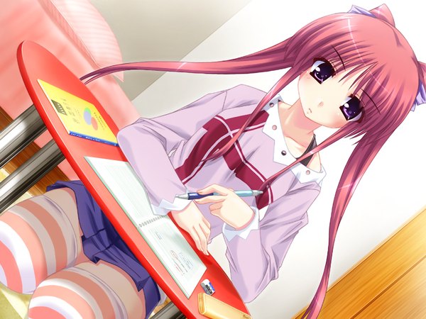 Anime picture 1024x768 with zettai imouto shijoushugi (game) purple eyes game cg red hair girl