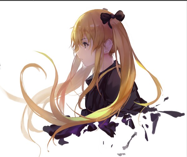 Anime picture 1112x937 with girls frontline ump9 (girls frontline) hoshino arika single long hair simple background blonde hair white background twintails brown eyes upper body profile girl bow hair bow