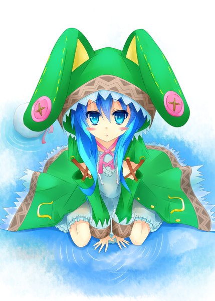 Anime picture 2343x3275 with date a live yoshino (date a live) makadamia single long hair tall image looking at viewer blush highres blue eyes blue hair loli girl dress hood
