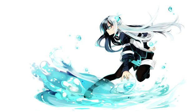 Anime picture 1771x1060 with original kaida (artist) long hair highres simple background wide image white background green eyes profile multicolored hair girl water splashes