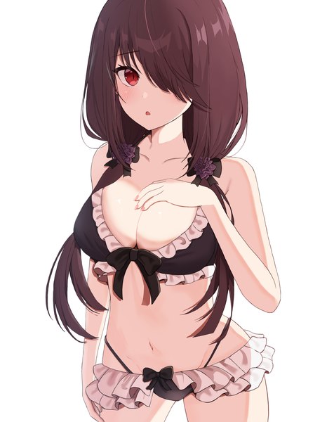 Anime picture 2000x2520 with date a live tokisaki kurumi avian influenza single long hair tall image looking at viewer fringe highres breasts light erotic simple background red eyes brown hair large breasts standing white background twintails one eye closed hair over one eye