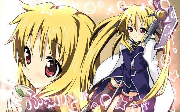 Anime picture 1920x1200 with k-on! mahou shoujo lyrical nanoha mahou shoujo lyrical nanoha strikers kyoto animation nakano azusa fate testarossa highres wide image crossover girl