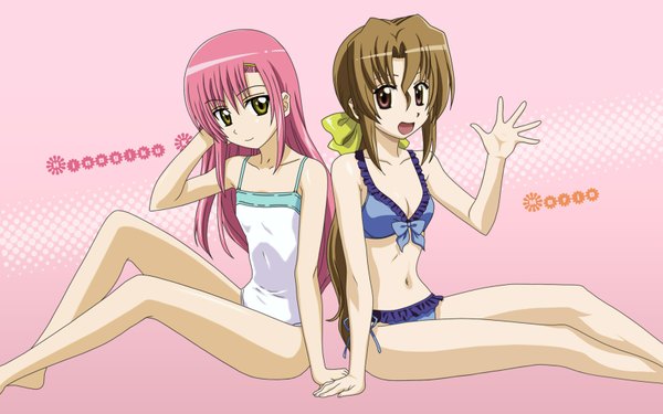 Anime picture 1680x1050 with hayate no gotoku! katsura hinagiku maria (hayate no gotoku!) wide image pink background swimsuit