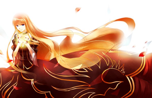 Anime picture 1545x1000 with umineko no naku koro ni beatrice blue eyes blonde hair very long hair dress petals