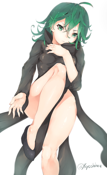 Anime picture 1600x2600 with one-punch man madhouse tatsumaki hplay (kyoshinou) single long hair tall image looking at viewer fringe simple background white background green eyes green hair bare legs legs girl shoes