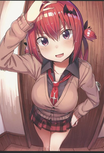 Anime picture 4060x5930 with gabriel dropout doga kobo satanichia kurumizawa mcdowell greatmosu single long hair tall image looking at viewer blush fringe highres open mouth smile hair between eyes standing twintails payot absurdres ahoge red hair