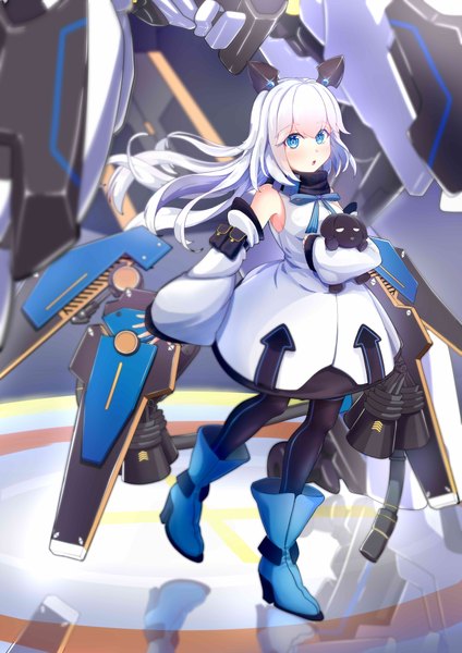 Anime picture 5788x8186 with zhong zhuang zhan ji gonglue evelynn zaochen de shizi single long hair tall image looking at viewer blush fringe highres blue eyes hair between eyes standing holding absurdres full body white hair wide sleeves :o floating hair