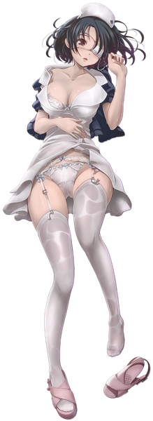 Anime picture 732x2000 with v-mag single tall image looking at viewer short hair breasts open mouth light erotic black hair red eyes full body transparent background girl thighhighs underwear panties white thighhighs lingerie bra white panties