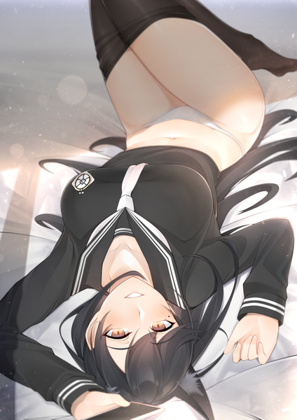 Anime picture 2894x4093 with azur lane atago (azur lane) takao (azur lane) takao (academy romantica) (azur lane) chichikoucha single long hair tall image looking at viewer blush fringe highres breasts light erotic black hair smile hair between eyes large breasts holding brown eyes