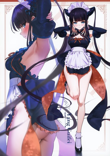 Anime picture 2542x3600 with fate (series) fate/grand order yang guifei (fate) yd (orange maru) tall image looking at viewer blush fringe highres breasts blue eyes light erotic black hair simple background smile standing white background twintails payot full body