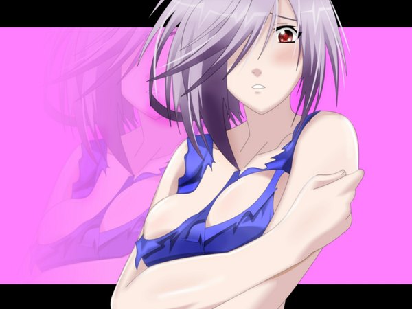 Anime picture 1600x1200 with asu no yoichi anime international company takatsukasa angela blush short hair breasts light erotic red eyes grey hair zoom layer