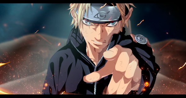 Anime picture 1600x850 with naruto studio pierrot naruto (series) uzumaki naruto iawessome single short hair blue eyes blonde hair wide image night night sky coloring facial mark whisker markings angry pointing jinchuriki boy vest