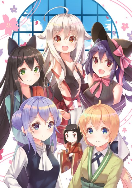 Anime picture 2480x3508 with urara meirochou j.c. staff chiya (urara meirochou) tatsumi kon yukimi koume natsume nono nijou omi holmemee long hair tall image looking at viewer blush fringe highres short hair breasts open mouth blue eyes black hair blonde hair