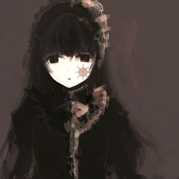 イラスト 1000x1000 と sound horizon hortense mark (abenyugu) ソロ 長髪 カメラ目線 simple background black eyes 刺青 lolita fashion 女の子 被り物 headscarf