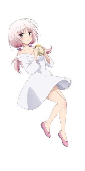Anime picture 500x999 with alice or alice ruha (alice or alice) kuwabara naoko single long hair tall image looking at viewer blush simple background white background twintails bare shoulders holding brown eyes pink hair full body off shoulder official art :o low twintails