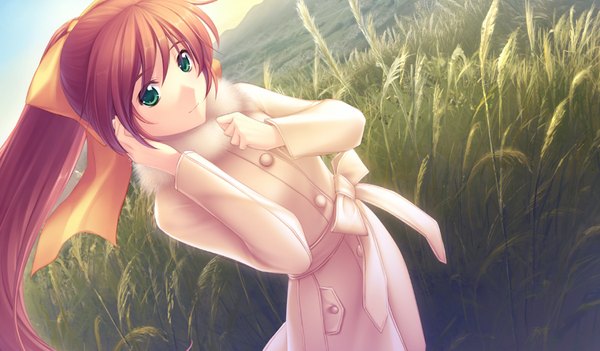 Anime picture 1024x600 with kimi ga ita kisetsu isumi marika long hair wide image green eyes game cg ponytail red hair girl