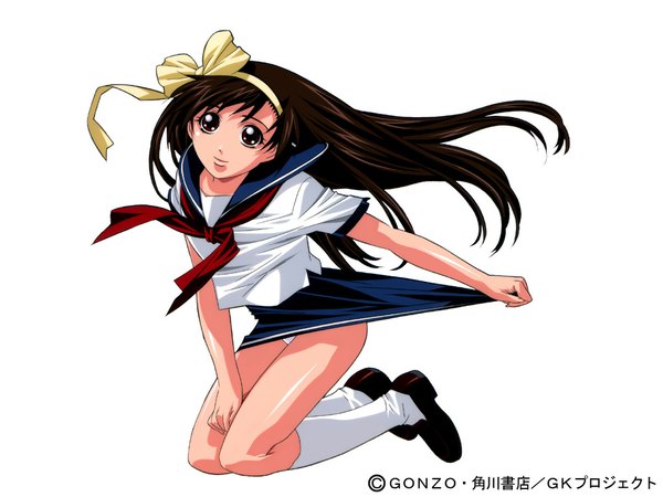 Anime picture 1024x768 with gatekeepers gotoh keiji light erotic pantyshot uniform underwear panties school uniform ikusawa ruriko