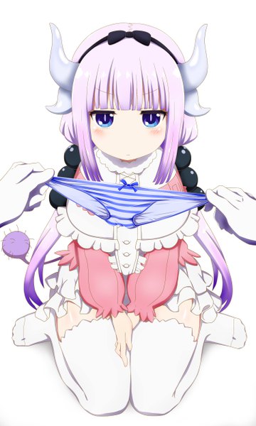 Anime picture 3000x5000 with kobayashi-san chi no maidragon kyoto animation kanna kamui oukama long hair tall image blush fringe highres blue eyes light erotic simple background white background sitting twintails payot pink hair purple hair full body bent knee (knees)