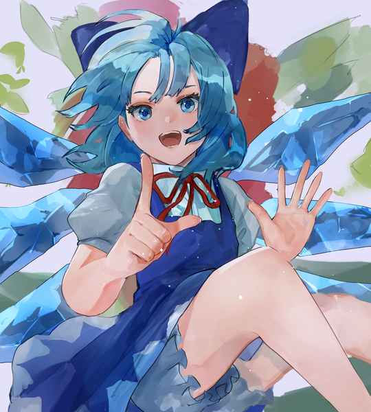 Anime picture 2520x2800 with touhou cirno eneshi single tall image looking at viewer highres short hair open mouth blue eyes blue hair :d puffy sleeves girl bow hair bow wings knickers