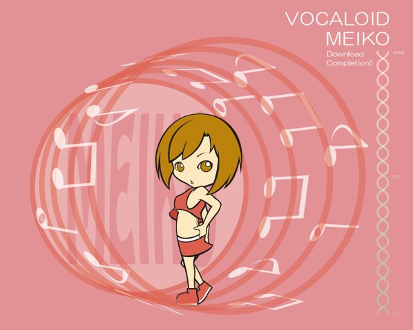 Anime picture 1280x1024 with vocaloid meiko brown hair brown eyes pink background chibi girl