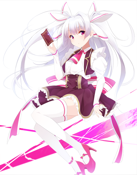 Anime picture 1175x1500 with original animetta single long hair tall image looking at viewer red eyes white background white hair girl thighhighs dress bow hair bow white thighhighs