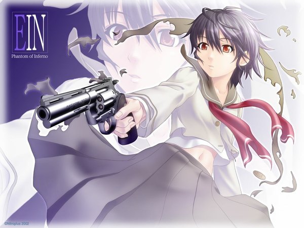 Anime picture 1024x768 with phantom: requiem for the phantom phantom of inferno nitroplus ein (phantom) girl uniform school uniform gun