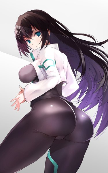 Anime picture 1000x1600 with mobile suit gundam gundam build divers gundam build divers re:rise sunrise (studio) may (gundam build divers re:rise) rikudou inuhiko single long hair tall image looking at viewer blush fringe breasts light erotic black hair simple background hair between eyes large breasts standing payot