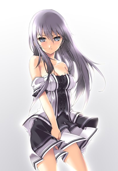 Anime picture 1537x2232 with sword girls kuro (kuronell) single long hair tall image simple background white background silver hair silver eyes girl dress