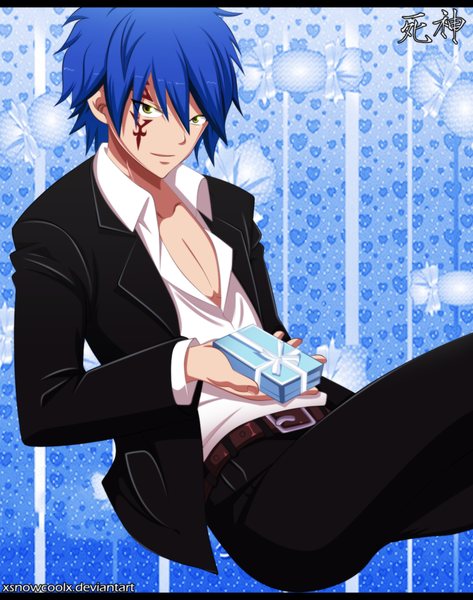 イラスト 900x1142 と フェアリーテイル jellal fernandes xsnowcoolx ソロ 長身像 短い髪 黄色眼 青い髪 open clothes 刺青 open shirt coloring facial mark 男性 シャツ パンツ スーツ ギフト