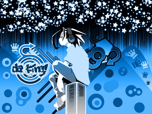 Anime picture 1280x960 with shaman king xebec asakura you blue background vector multicolored boy headphones