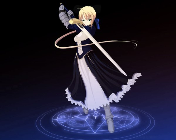Anime picture 1280x1024 with fate (series) fate/stay night studio deen type-moon artoria pendragon (all) saber magic weapon sword excalibur