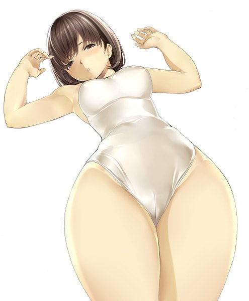 Anime picture 994x1204 with love plus anegasaki nene hakaba (dairiseki) single tall image looking at viewer blush short hair breasts light erotic black hair simple background white background brown eyes armpit (armpits) cameltoe girl swimsuit one-piece swimsuit